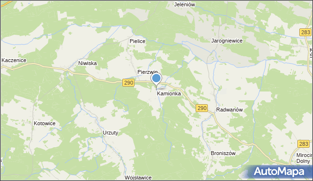 mapa Kamionka, Kamionka gmina Nowogród Bobrzański na mapie Targeo